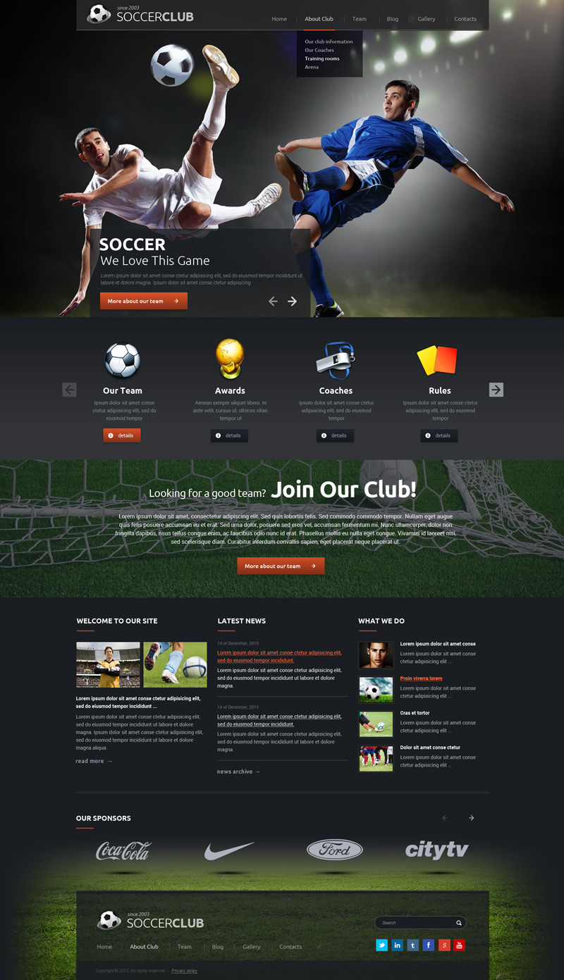 Soccer club wordpress template, ID: 300111840