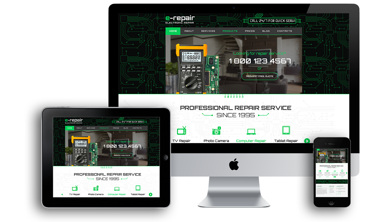 electronic repair Wordpress template ID 300111829 from bootstrap