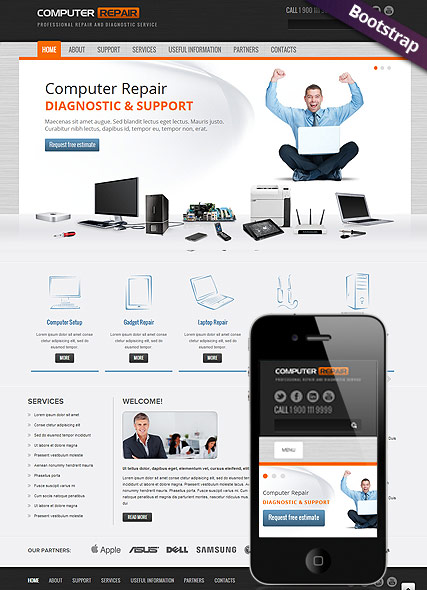Computer repair Bootstrap template ID:300111587