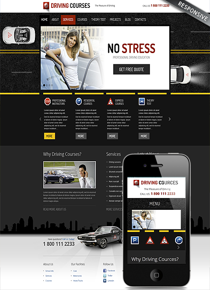 Driving school Wordpress template ID:300111616