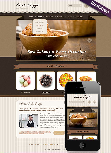 Cake Caffe Bootstrap template ID:300111719