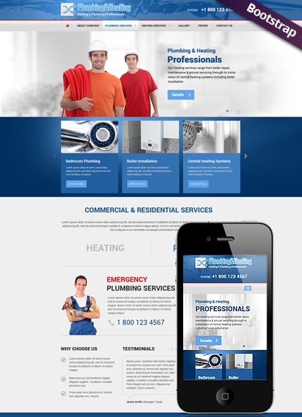 Plumbing & Heating Bootstrap template ID:300111779