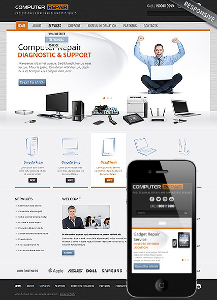 Computer Repair Wordpress template ID:300111780