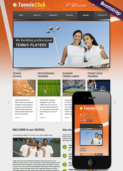 Tennis Club Bootstrap template ID:300111799
