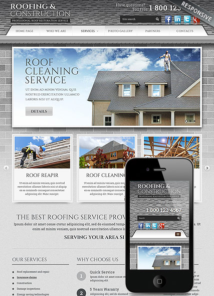Roofing and Construction Bootstrap template ID:300111807