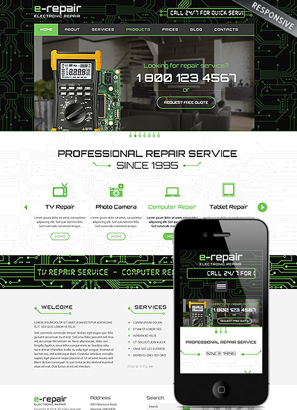 electronic repair Wordpress template ID:300111829