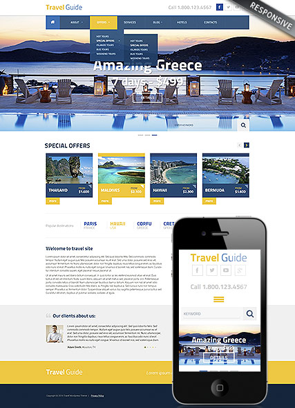 Travel Guide Wordpress template ID:300111835