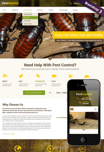 Pest Control Service Bootstrap template ID:300111841