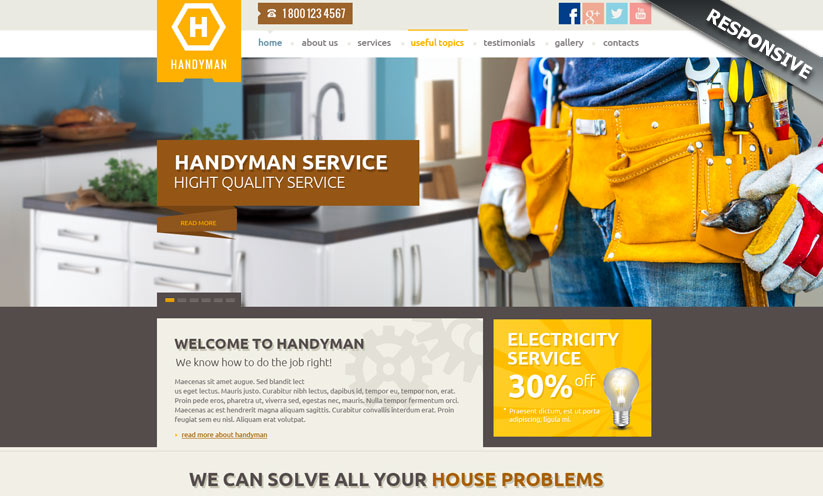 Handyman service Wordpress template ID:300111858