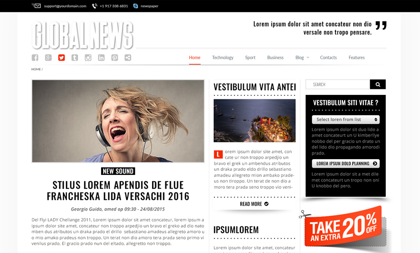 GlobalNews Bootstrap template ID:300111905