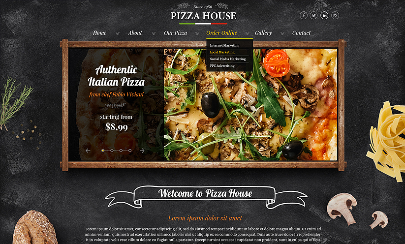 Pizza House HTML Bootstrap template ID:300111917