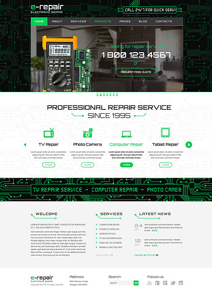 electronic repair Wordpress template ID: 300111829