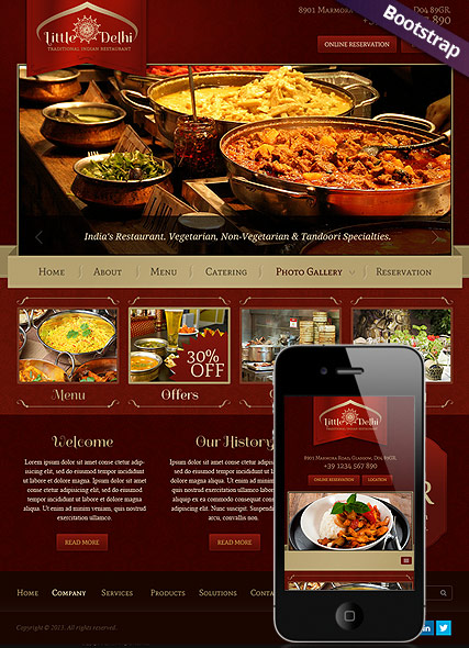 Indian Restaurant Bootstrap template ID:300111689