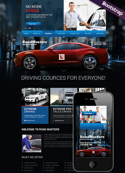 Driving School Bootstrap template ID:300111697