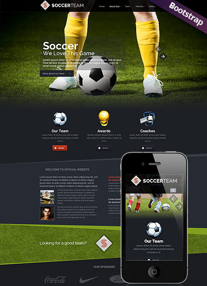 Soccer Club Bootstrap template ID:300111703