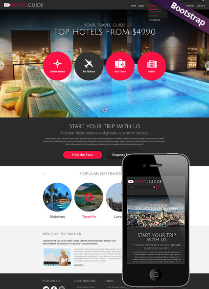 Travel Guide Bootstrap template ID:300111741