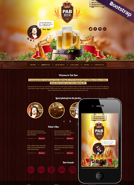Beer Pub Bootstrap template ID:300111762