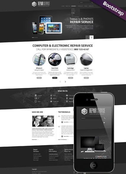 PC repair service Bootstrap template ID:300111772