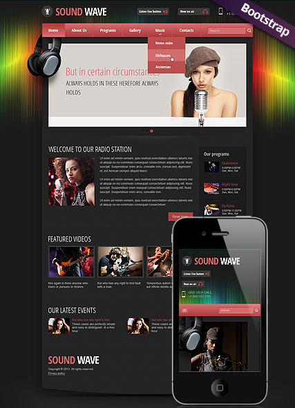 Sound wave radio Bootstrap template ID:300111788
