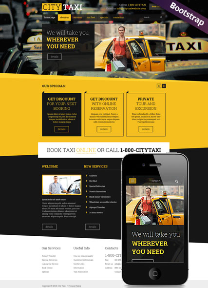 Taxi Service Bootstrap template ID:300111789