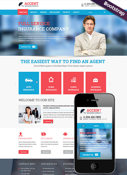 Insurance company Bootstrap template ID:300111791