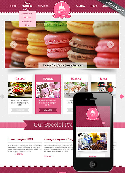 Cake shop Bootstrap template ID:300111804