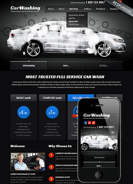 Car washing Bootstrap template ID:300111812