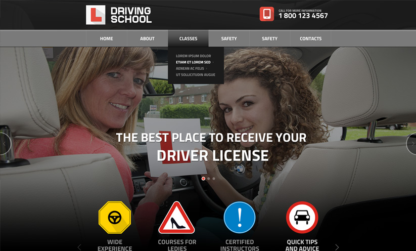 Driving School HTML Bootstrap template ID:300111822