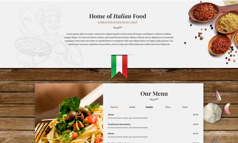 Italian Restaurant WP Wordpress template ID:300111921 Slide 1