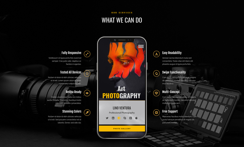 Photography bootstrap 4 Bootstrap template ID:300111945 Slide 1